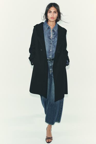 Zara Мягкое пальто с капюшоном