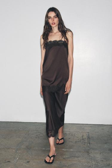 Zara Атласная юбка с кружевом — ZW COLLECTION