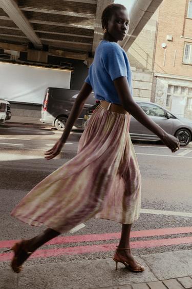 Zara Юбка миди с принтом и ремнем