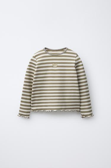 Zara Лонгслив в полоску с блестящим принтом и вышивкой купить с доставкой.