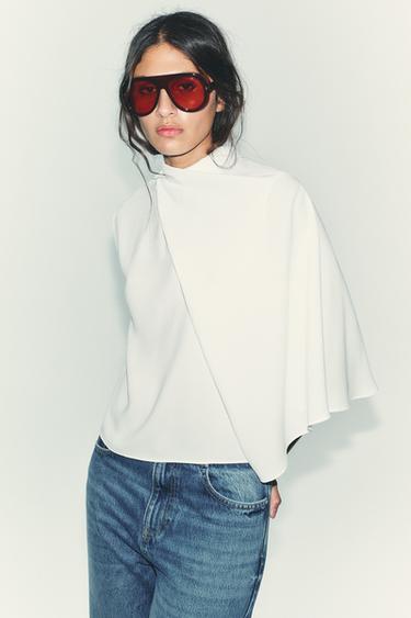 Zara Топ из крепа с асимметричной накидкой