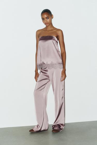 Zara Атласные брюки с высокой посадкой купить с доставкой.