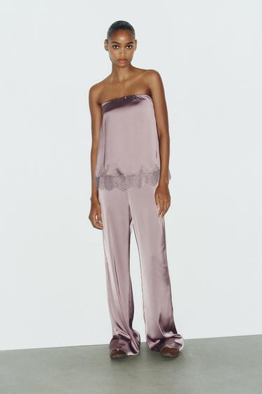 Zara Атласный топ с кружевом купить с доставкой.