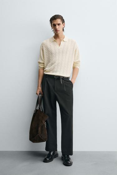 Zara Поло с рельефным узором «коса» купить с доставкой.