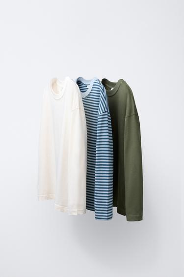 Zara Комплект из трех однотонных футболок и футболок в полоску купить с доставкой.