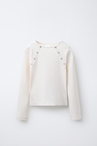 Zara Футболка с пуговицами и вырезом из ребристого материала купить с доставкой.