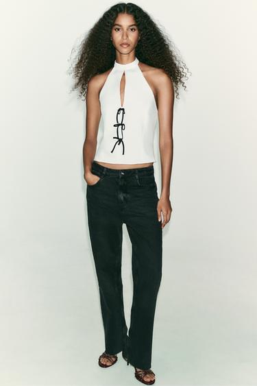 Zara Топ с горловиной халтер и бантами