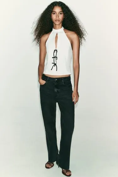 Топ с горловиной халтер и бантами