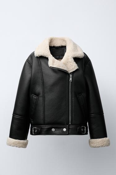Zara Куртка-дубленка в байкерском стиле купить с доставкой.