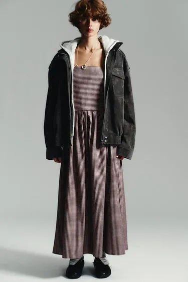 Платье миди без бретелей в клетку виши- Заказать в России