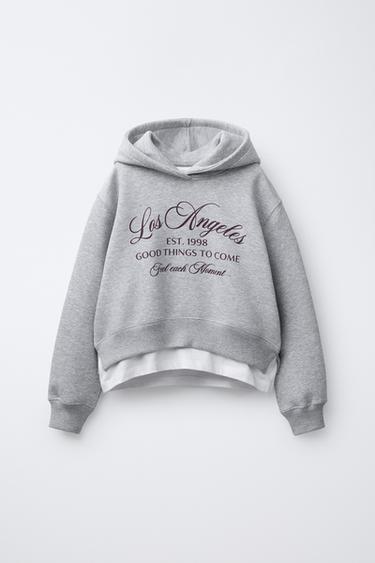 Zara Толстовка с двойным низом, капюшоном и в стиле преппи