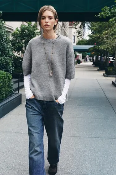 Трикотажный джемпер OVERSIZE с короткими рукавами