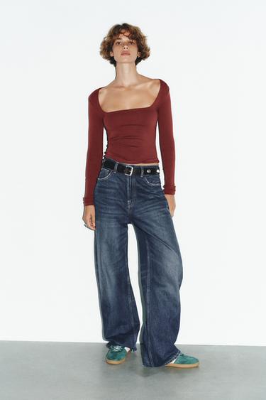Zara Футболка в рубчик с квадратным вырезом купить с доставкой.