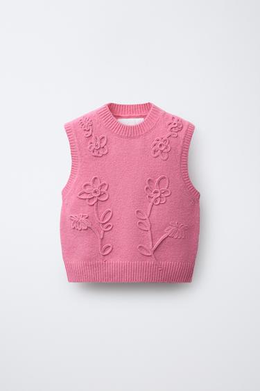 Zara Трикотажный жилет с цветочными аппликациями купить с доставкой.