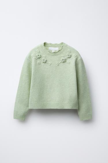 Zara Свитер с цветочными деталями из кружева кроше купить с доставкой.