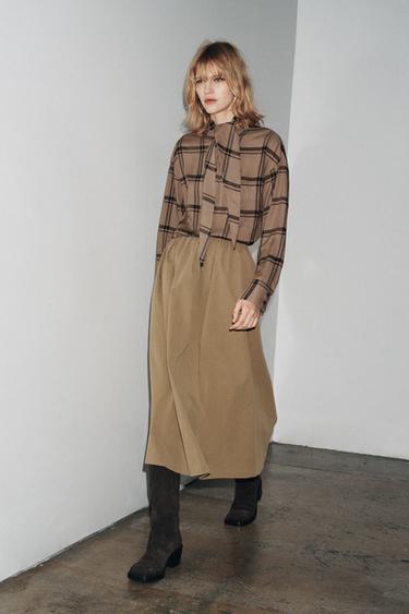 Zara Юбка миди со складками — ZW COLLECTION