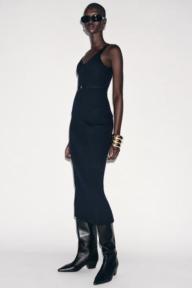 Zara Трикотажная юбка-миди в рубчик