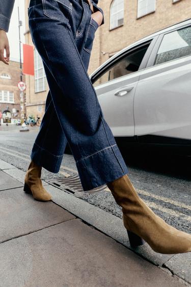 Zara Замшевые ботильоны на широком каблуке