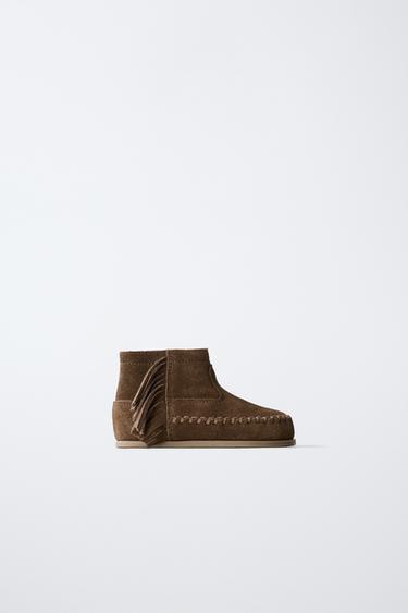Zara Кожаные сапоги с бахромой купить с доставкой.