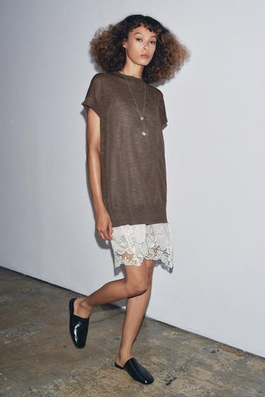 Zara Трикотажное платье с комбинированной отделкой