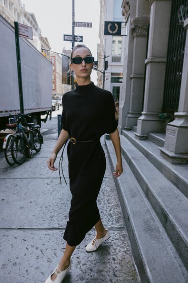 Zara Трикотажное платье с ремнем