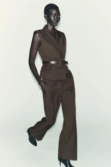 Брюки прямого кроя с высокой посадкой- Заказать в России