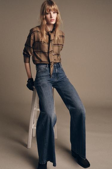 Zara Рубашка в клетку с воротником-шарфом — ZW COLLECTION