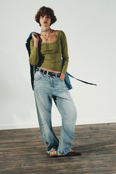Zara Футболка в рубчик с длинными рукавами купить с доставкой.