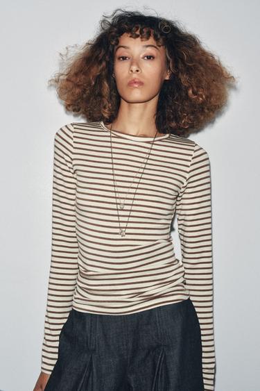 Zara Футболка в полоску с длинными рукавами
