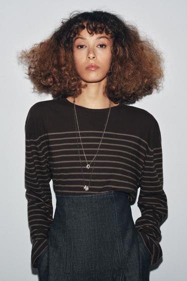 Zara Футболка в полоску с длинными рукавами