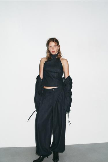 Zara Джинсовый топ TRF с горловиной халтер