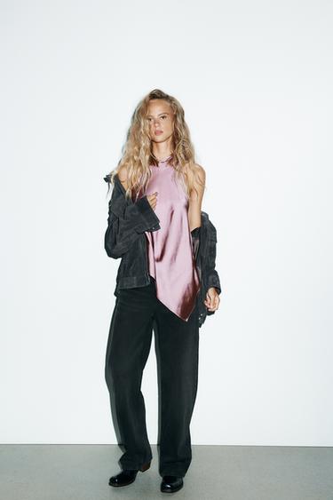 Zara Атласный топ с горловиной халтер