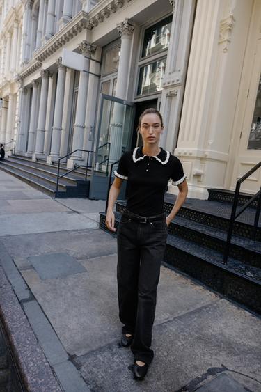 Zara Футболка поло со стразами