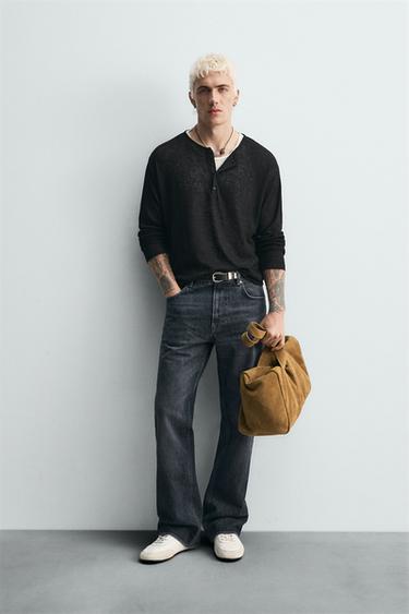 Zara Трикотажная футболка с воротником на пуговицах