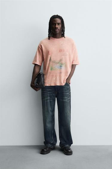 Zara Трикотажная футболка с принтом и эффектом стирки