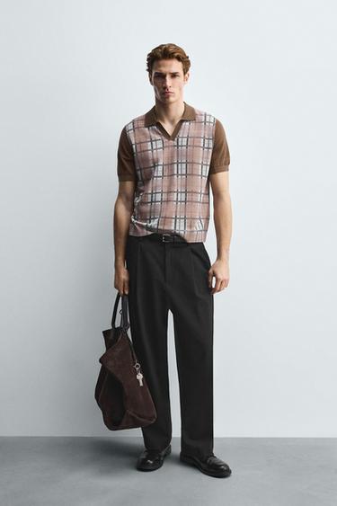 Zara Трикотажное поло в клетку с принтом купить с доставкой.
