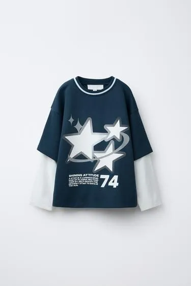 Толстовка с двойными рукавами и принтом