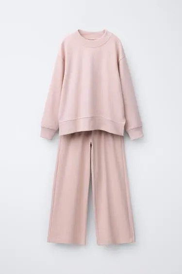 Комплект из толстовки и брюк WIDE LEG из флиса, однотонный