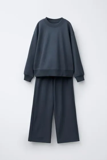 Комплект из толстовки и брюк WIDE LEG из флиса, однотонный