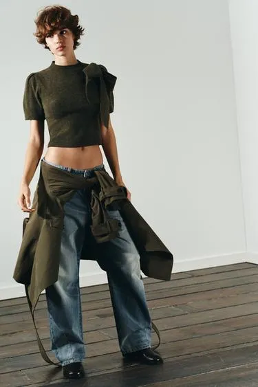 Трикотажный топ с бантом- Заказать в России