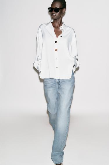 Zara Атласная рубашка с комбинированными пуговицами купить с доставкой.