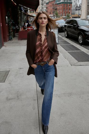 Zara Пальто без лацканов с подплечниками купить с доставкой.