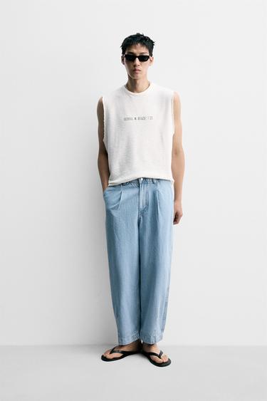 Zara Джинсовые брюки чинос широкого кроя со складками