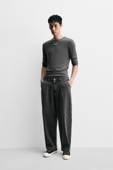 Zara Джинсовые брюки чинос широкого кроя со складками купить с доставкой.