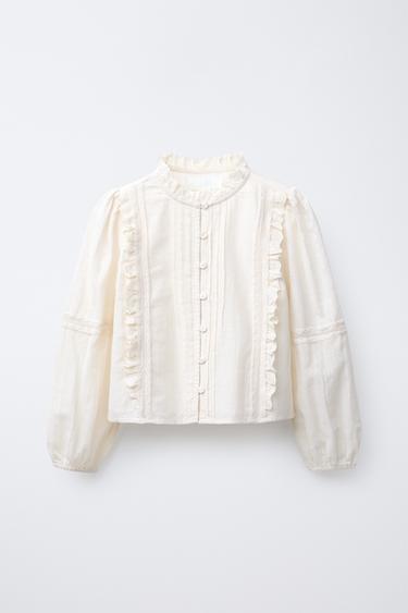 Zara Рубашка в романтическом стиле с кружевом купить с доставкой.