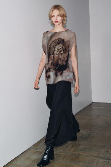 Zara Топ с принтом и бусинами