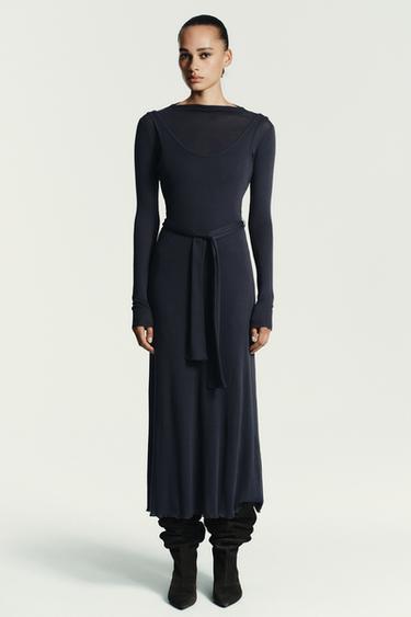 Zara Длинное платье с эффектом двойного пояса-завязки купить с доставкой.