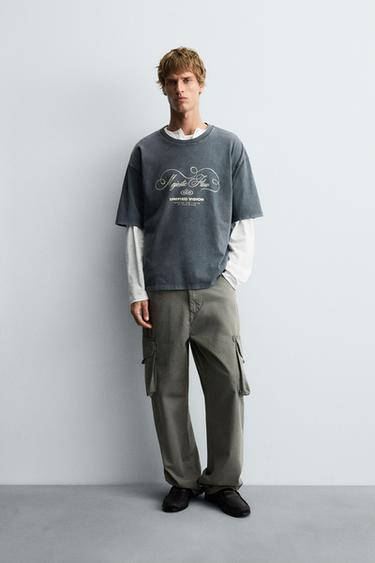 Zara Футболка с эффектом потертости и принтом с текстом купить с доставкой.