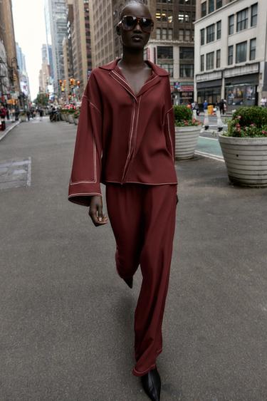 Zara Широкие брюки с контрастной строчкой