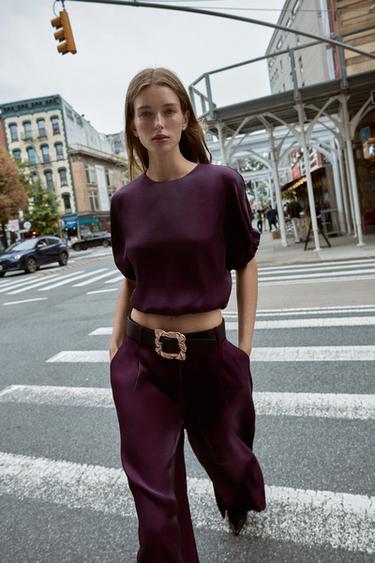 Zara Широкие брюки из атласа с поясом купить с доставкой.